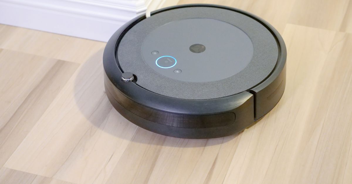Robot vacuum cleaning a hard floor