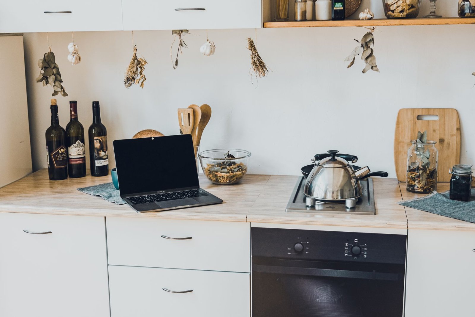 Modern kitchen countertop where a compact air fryer would sit