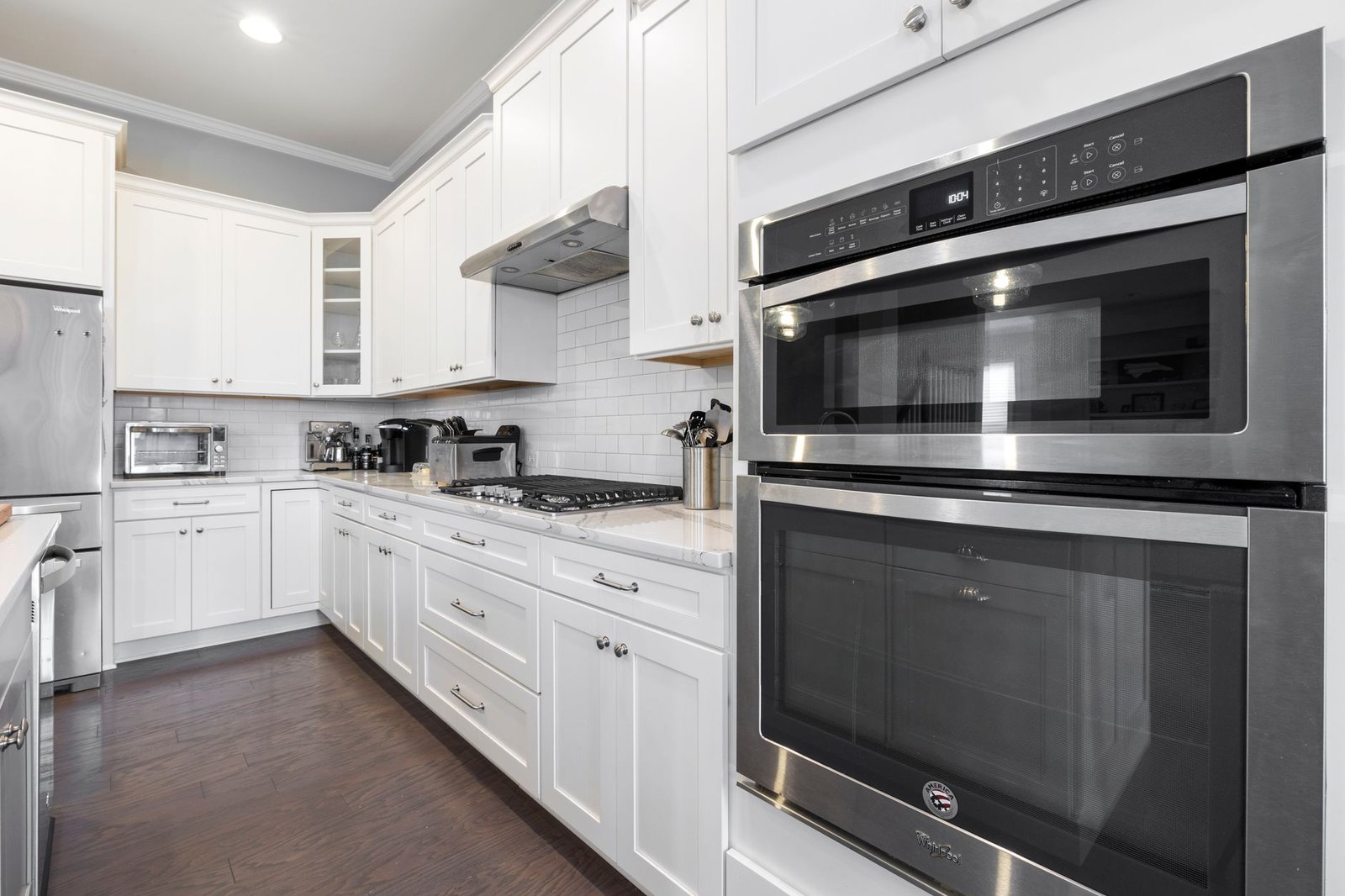 Modern kitchen with stainless steel countertop appliances